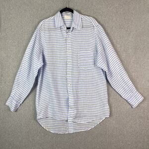 CP Shades Womens M 100% Linen Long Sleeve Button Up Tunic Blue White Striped